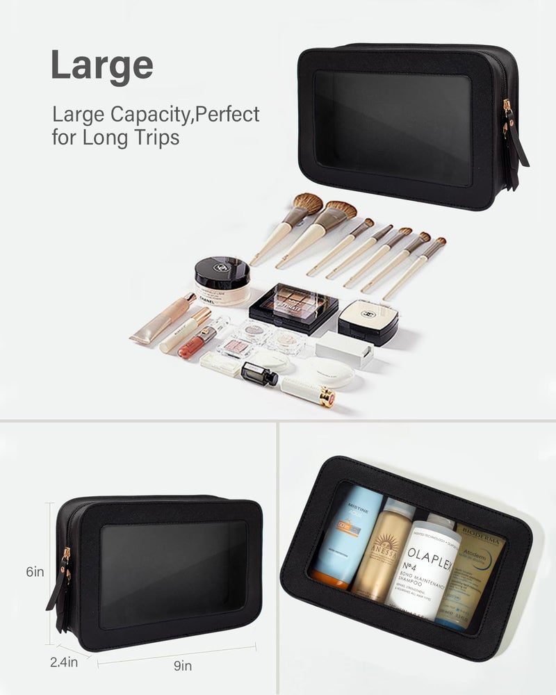 LETGO Clear Makeup Bag  Travel Cosmetic Case Toiletry Bag Make up Organizer Skincare Pouch for Women  Car Essentials Bag with Clear Windows (Black  Standard) - Image 2
